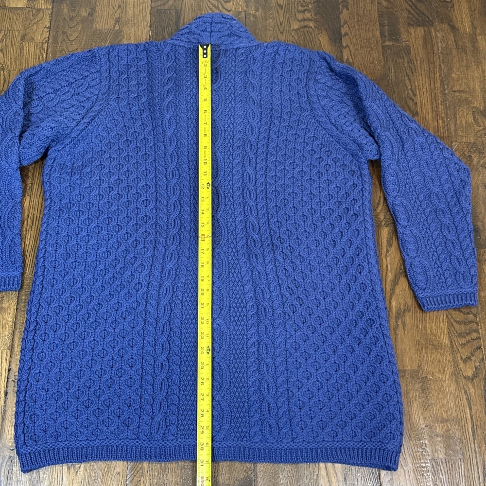 Aran Crafts XXL Soft Blue Merino Wool Chunky Collar 3 Button long Cardigan Coat - Picture 7 of 7